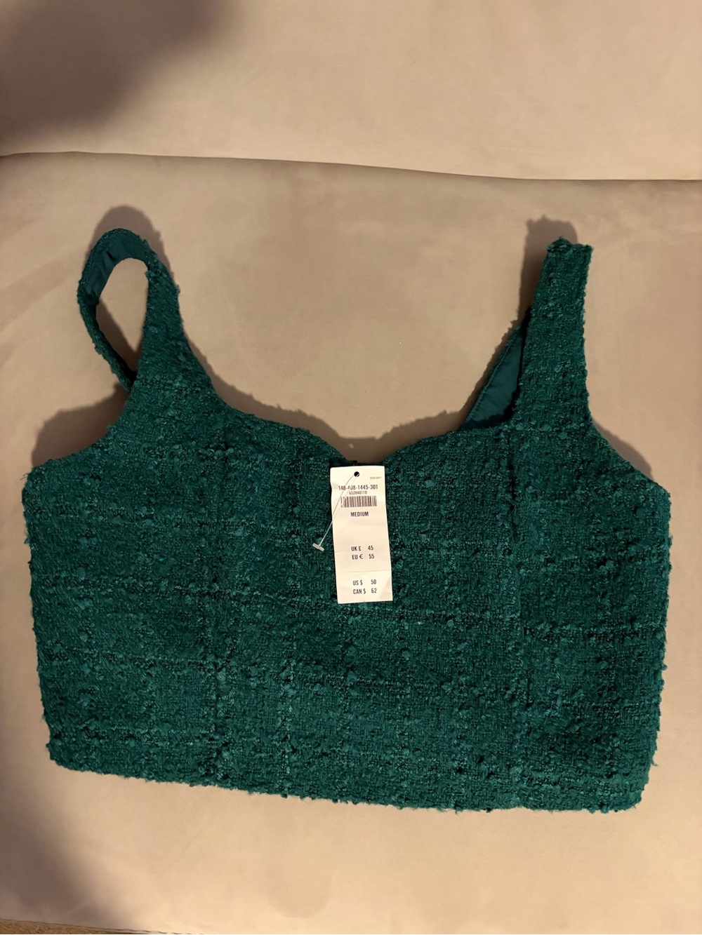 NWT Abercrombie & Fitch Green Tweed Cropped Tank Top Size M Side Zip